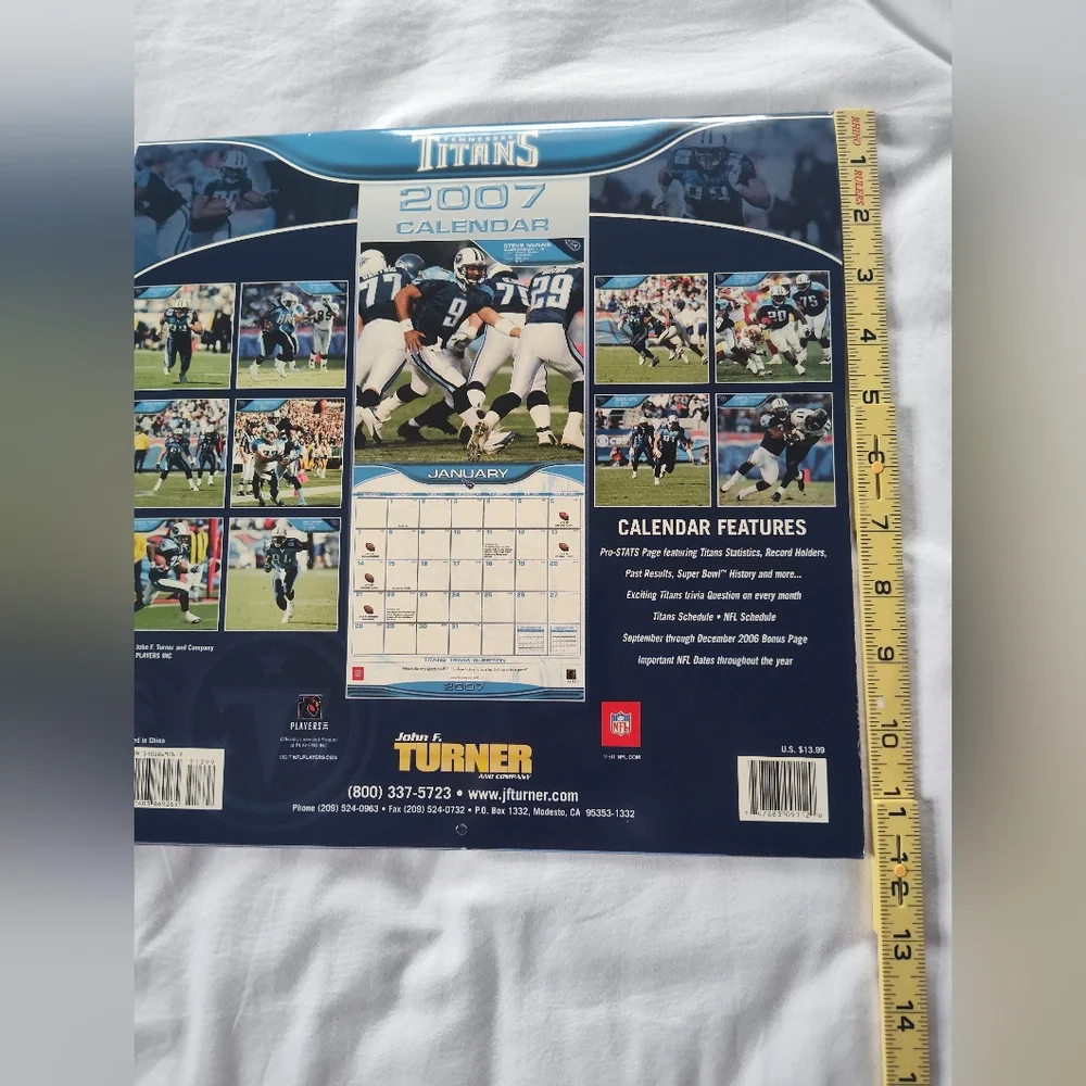 Vtg. 2007 Tennessee Titans 12 Month Calendar. 12 X 12